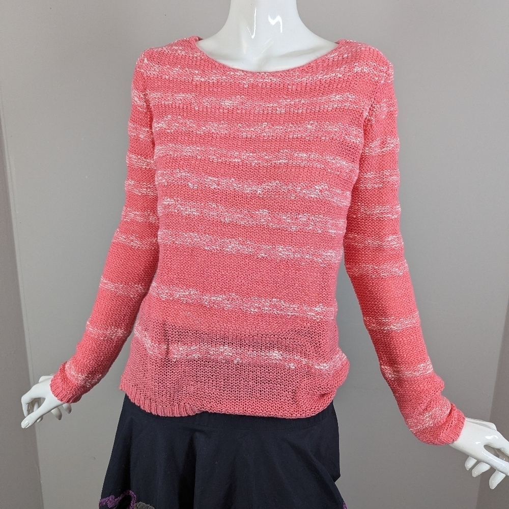 Caribbean Joe Pink Marled Knit Sweater Coastal Beachy Lightweight Medium